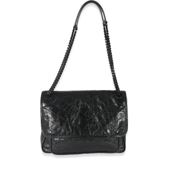 133181 bv Saint Laurent Black Crinkled Calfskin Medium Niki Bag