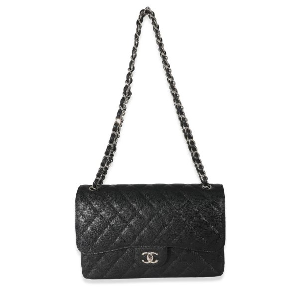 133219 bv Chanel Black Quilted Caviar Jumbo Double Flap Bag