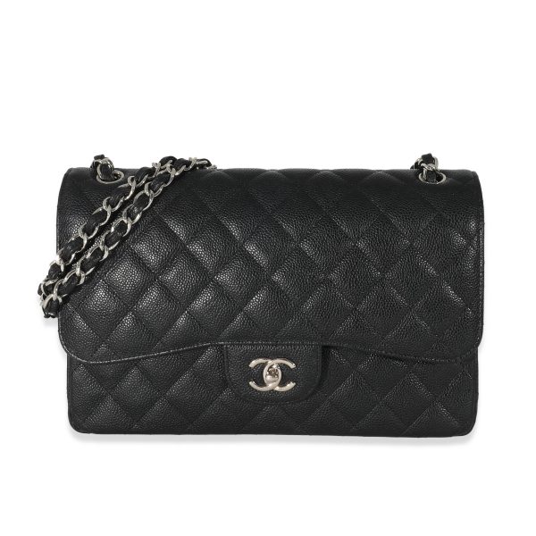 133219 fv Chanel Black Quilted Caviar Jumbo Double Flap Bag