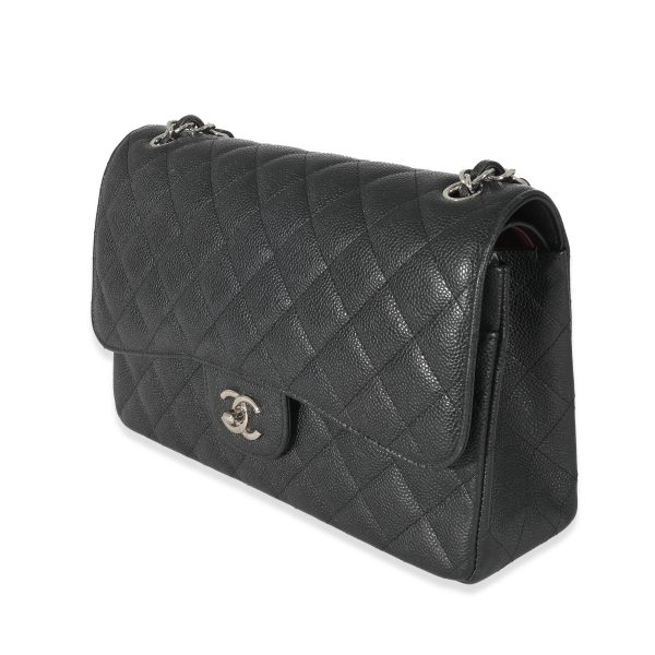 133219 sv Chanel Black Quilted Caviar Jumbo Double Flap Bag