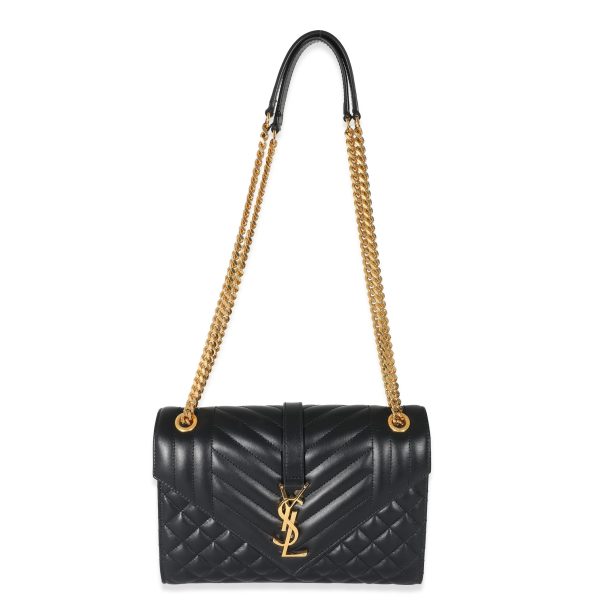 133220 bv Saint Laurent Black Matelasse Triquilt Medium Monogram Envelope Chain Bag