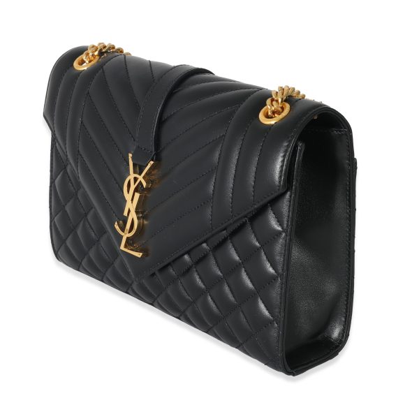 133220 sv Saint Laurent Black Matelasse Triquilt Medium Monogram Envelope Chain Bag