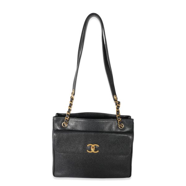 133280 fv Chanel Vintage 24k Black Caviar Dual CC Shopper Tote