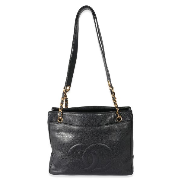 133280 pv Chanel Vintage 24k Black Caviar Dual CC Shopper Tote