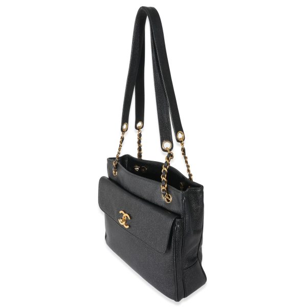 133280 sv Chanel Vintage 24k Black Caviar Dual CC Shopper Tote