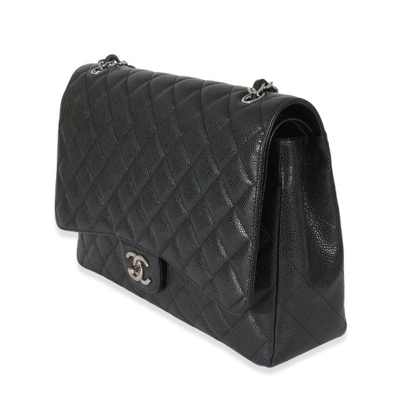 133321 sv Chanel Black Quilted Caviar Maxi Double Flap Bag