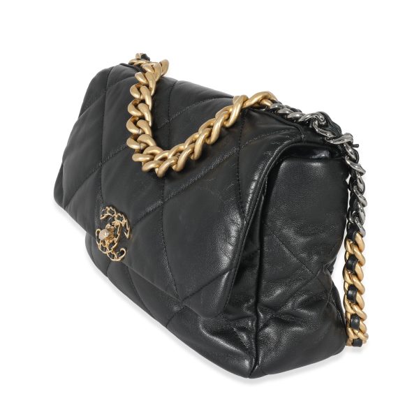 133402 sv Chanel Black Shiny Lambskin Chanel 19 Flap Bag