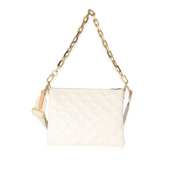 133492 fv Louis Vuitton Cream Puffy Lambskin Monogram Coussin PM