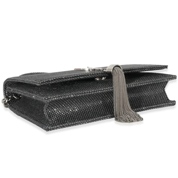 133608 stamp Saint Laurent Silver Embossed Kate Tassel Chain Wallet