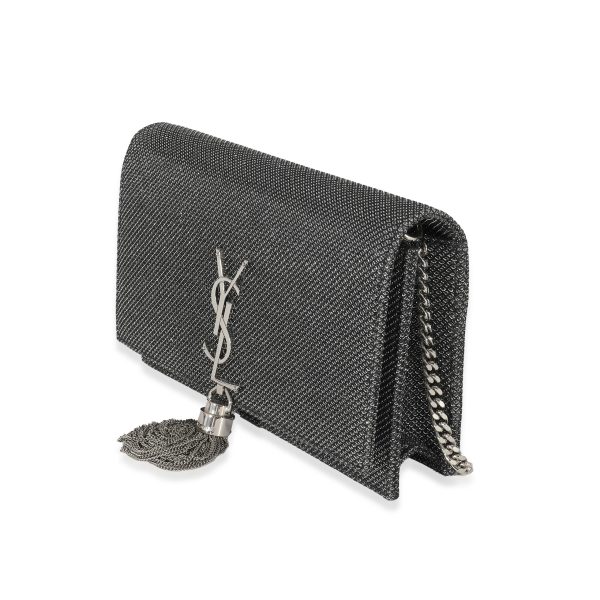 133608 sv Saint Laurent Silver Embossed Kate Tassel Chain Wallet