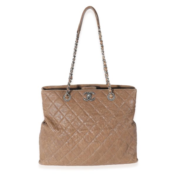 133659 fv Chanel Brown Quilted Crumpled Calfskin CC Tote