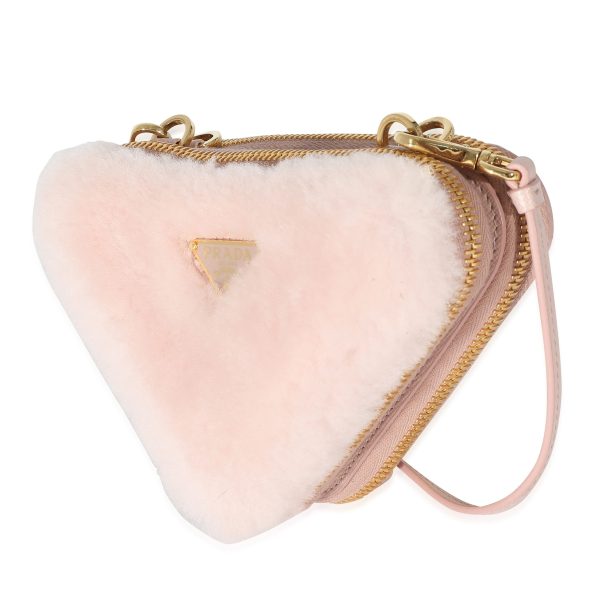 133678 sv Prada Orchid Pink Shearling Saffiano Mini Triangle Pouch