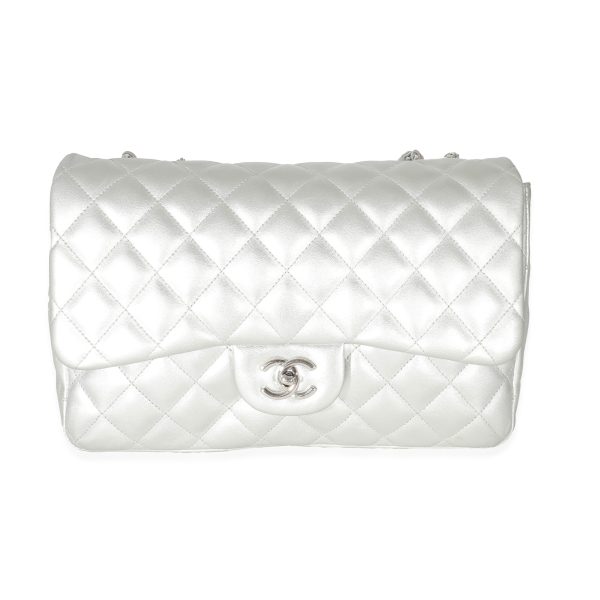 133747 fv Chanel Silver Metallic Lambskin Jumbo Single Flap Bag