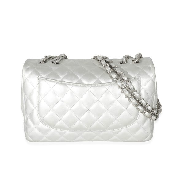 133747 pv Chanel Silver Metallic Lambskin Jumbo Single Flap Bag