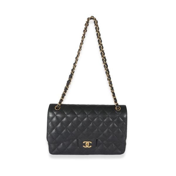 133758 bv Chanel Black Quilted Caviar Jumbo Double Flap Bag