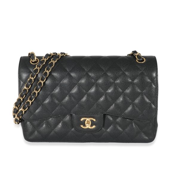 133758 fv Chanel Black Quilted Caviar Jumbo Double Flap Bag