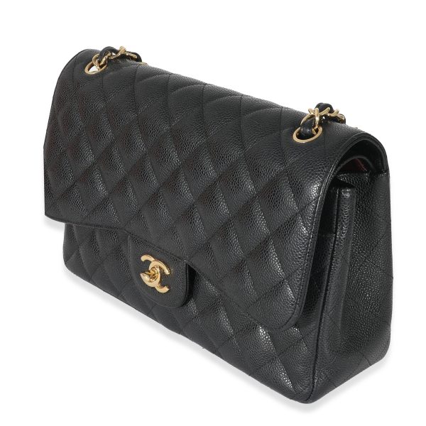 133758 sv Chanel Black Quilted Caviar Jumbo Double Flap Bag