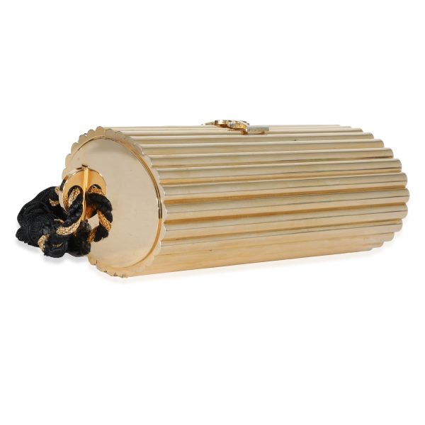 133835 stamp Yves Saint Laurent Gold Metal Minaudiere Tassel Clutch