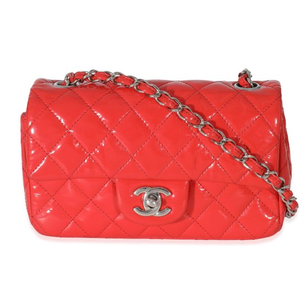 133884 fv Chanel Red Quilted Patent Mini Rectangular Classic Single Flap Bag