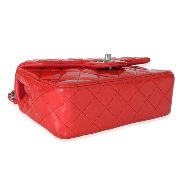 133884 stamp Chanel Red Quilted Patent Mini Rectangular Classic Single Flap Bag