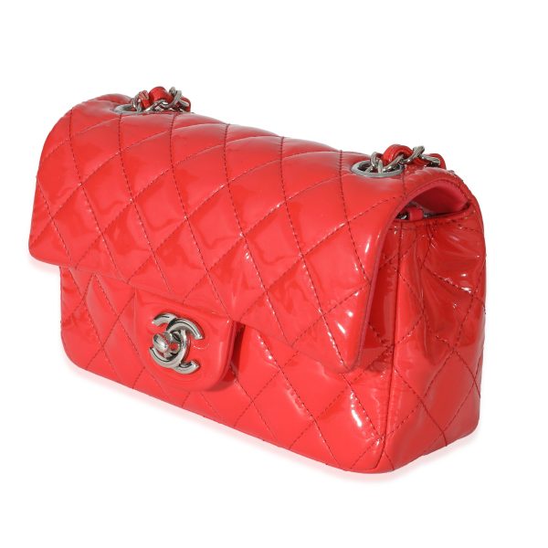 133884 sv Chanel Red Quilted Patent Mini Rectangular Classic Single Flap Bag