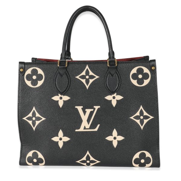 133902 pv Louis Vuitton Black Beige Monogram Giant Empreinte Onthego MM