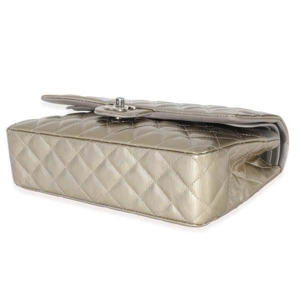 133978 box Chanel Gold Patent Striated Medium Classic Flap Bag