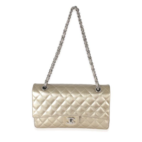 133978 bv Chanel Gold Patent Striated Medium Classic Flap Bag