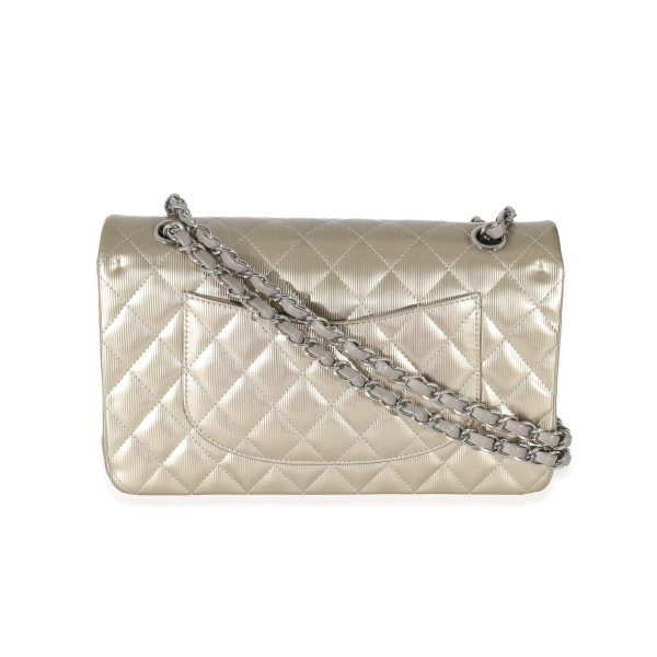 133978 pv Chanel Gold Patent Striated Medium Classic Flap Bag