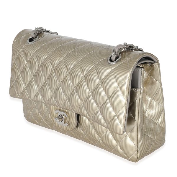 133978 sv Chanel Gold Patent Striated Medium Classic Flap Bag