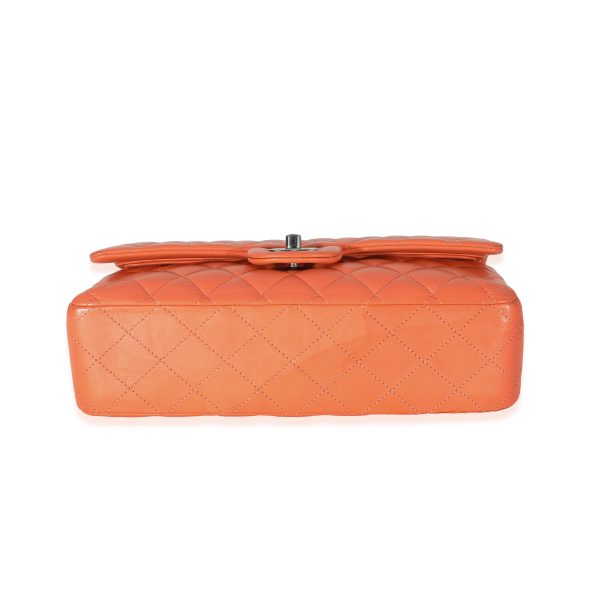 134010 stamp Chanel Orange Quilted Lambskin Medium Classic Double Flap Bag