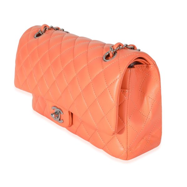 134010 sv Chanel Orange Quilted Lambskin Medium Classic Double Flap Bag