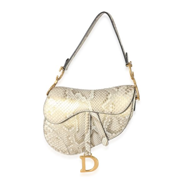 134013 fv Christian Dior Gold Metallic Python Saddle Bag