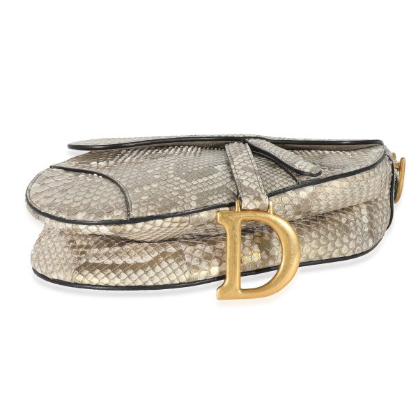 134013 stamp Christian Dior Gold Metallic Python Saddle Bag