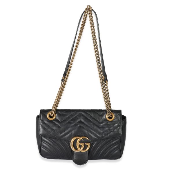 134022 bv Gucci Black Chevron Matelassé Leather Small GG Marmont Shoulder Bag