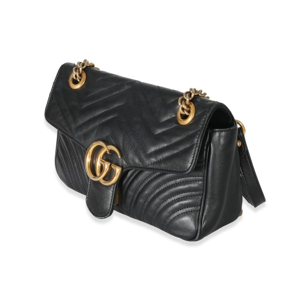 134022 sv Gucci Black Chevron Matelassé Leather Small GG Marmont Shoulder Bag