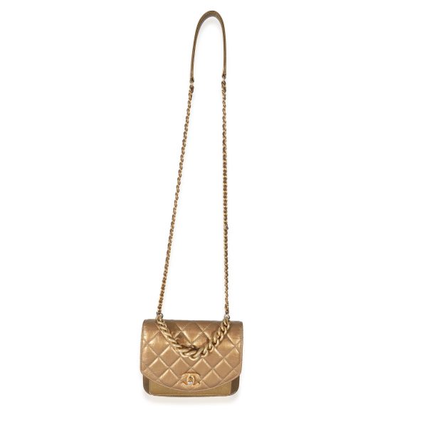 134029 bv Chanel Gold Metallic Leather Mini Chain Handle Flap Bag