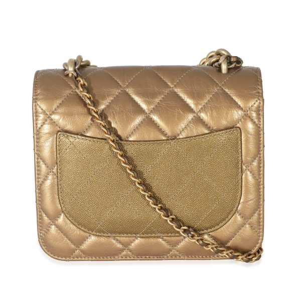 134029 pv Chanel Gold Metallic Leather Mini Chain Handle Flap Bag