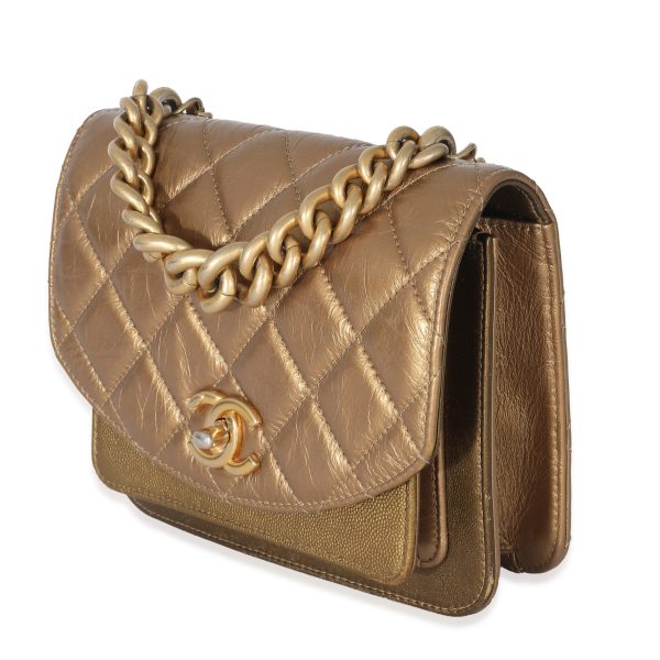 134029 sv Chanel Gold Metallic Leather Mini Chain Handle Flap Bag