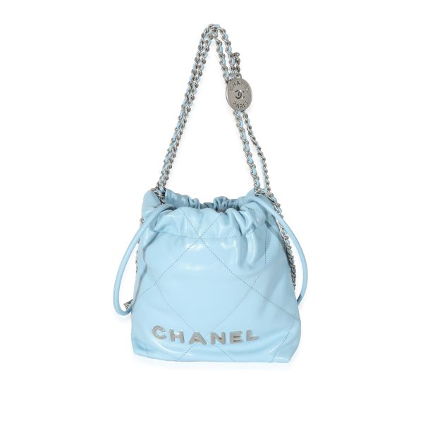 134033 fv Chanel Light Blue Shiny Quilted Calfskin Mini 22