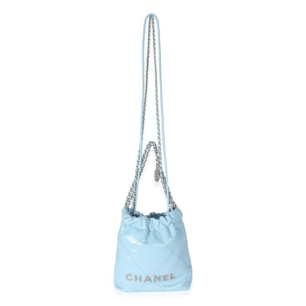 134033 stamp Chanel Light Blue Shiny Quilted Calfskin Mini 22