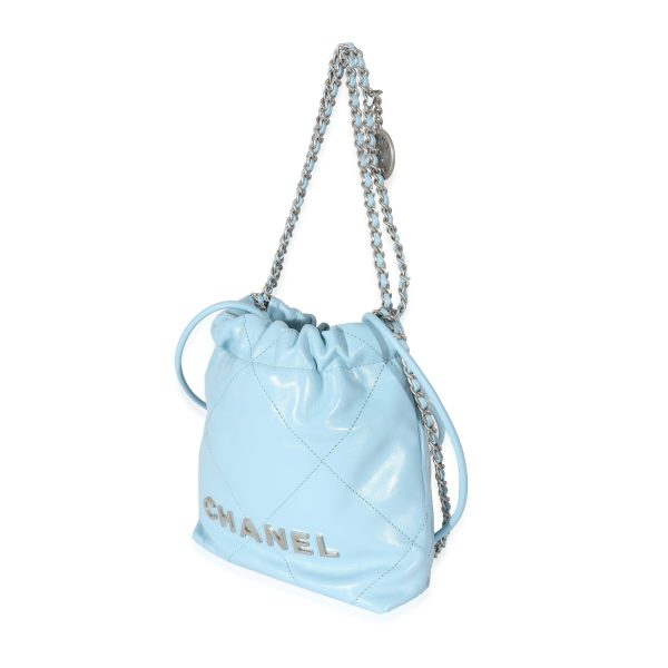 134033 sv Chanel Light Blue Shiny Quilted Calfskin Mini 22