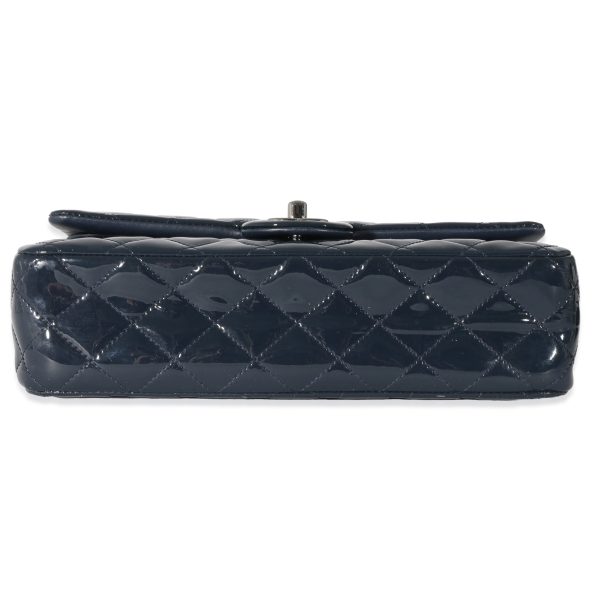 134212 pv Chanel Navy Quilted Patent Medium Classic Double Flap Bag