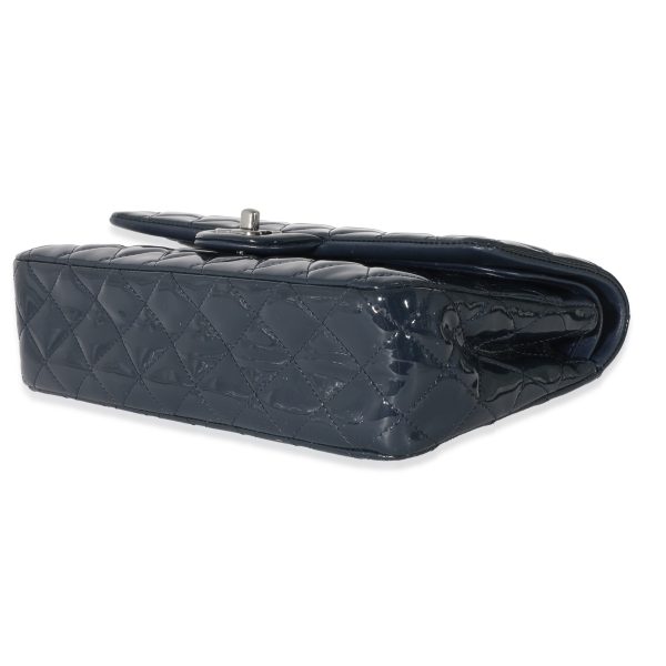 134212 stamp Chanel Navy Quilted Patent Medium Classic Double Flap Bag