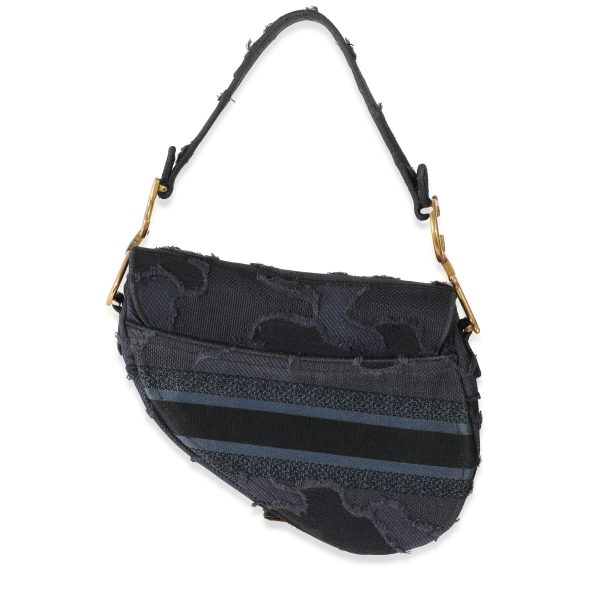 134285 bv Christian Dior Navy Embroidered Camouflage Canvas Saddle Bag