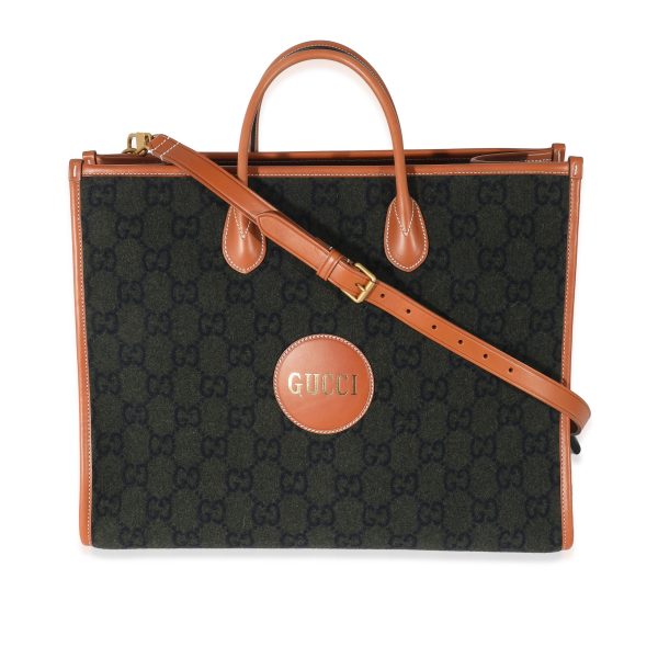 134431 fv Gucci Khaki GG Felt Large Script Logo Tote