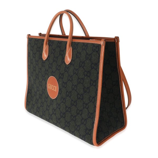 134431 sv Gucci Khaki GG Felt Large Script Logo Tote