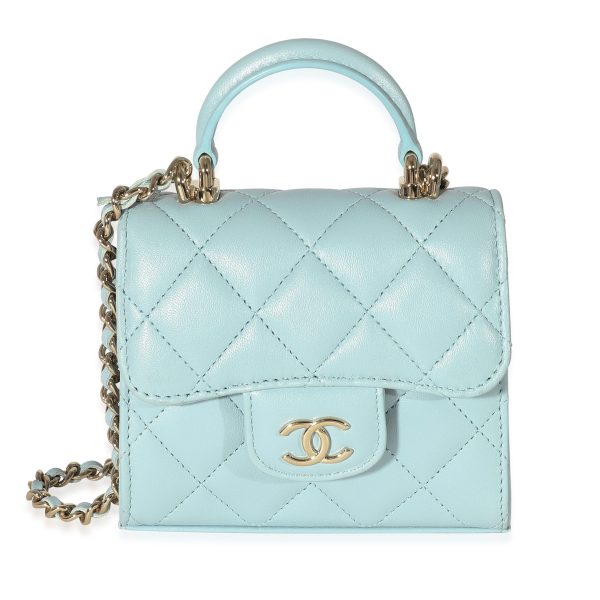 134526 fv Chanel 22P Blue Quilted Lambskin Top Handle Clutch On Chain