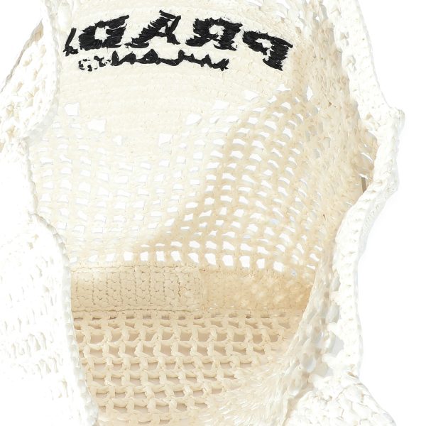 134578 bv Prada White Raffia Crochet Triangle Logo Tote