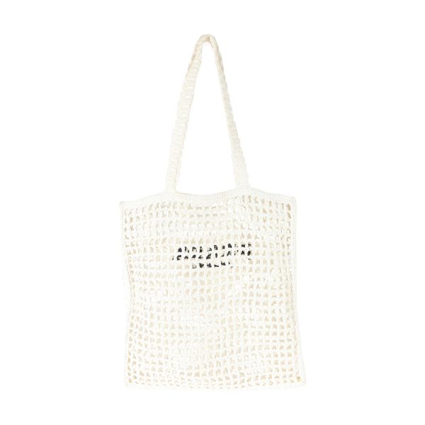 134578 pv Prada White Raffia Crochet Triangle Logo Tote